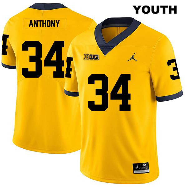 Youth NCAA Michigan Wolverines Jordan Anthony #34 Yellow Jordan Brand Authentic Stitched Legend Football College Jersey CM25Y47FE